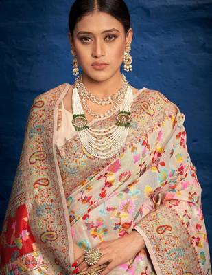 Ethnic motifs woven design zari kanjeevaram saree 2