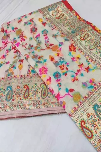 cream zari design kanjeevaram saree with woven ethnic motifs