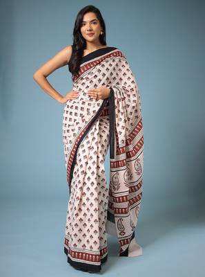 Ethnic motifs printed bagru saree 1