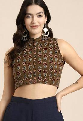 Brown cotton ajrak printed non padded blouse 3