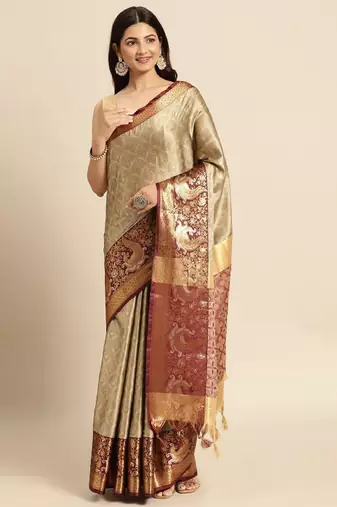 Ethnic motifs woven design zari silk cotton mysore silk saree