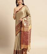 Ethnic motifs woven design zari silk cotton mysore silk saree