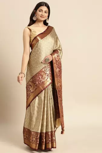 Ethnic motifs woven design zari silk cotton mysore silk saree