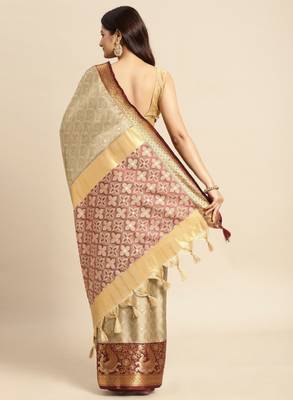 Ethnic motifs woven design zari silk cotton mysore silk saree 3