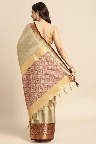 Ethnic motifs woven design zari silk cotton mysore silk saree