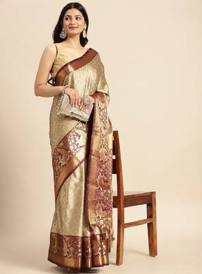 Ethnic motifs woven design zari silk cotton mysore silk saree 4