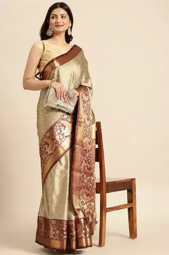 Ethnic motifs woven design zari silk cotton mysore silk saree