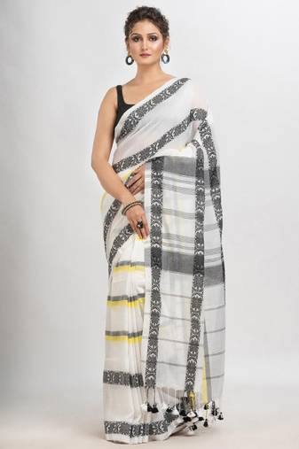 Checked woven design pure cotton saree