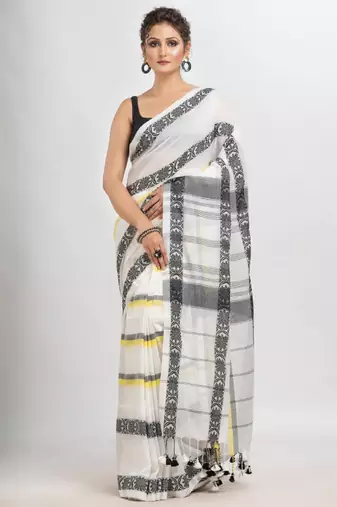 Checked woven design pure cotton saree