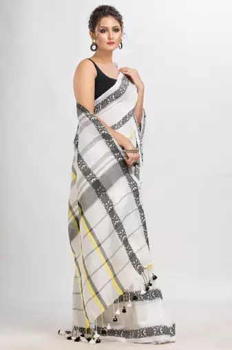 Checked woven design pure cotton saree