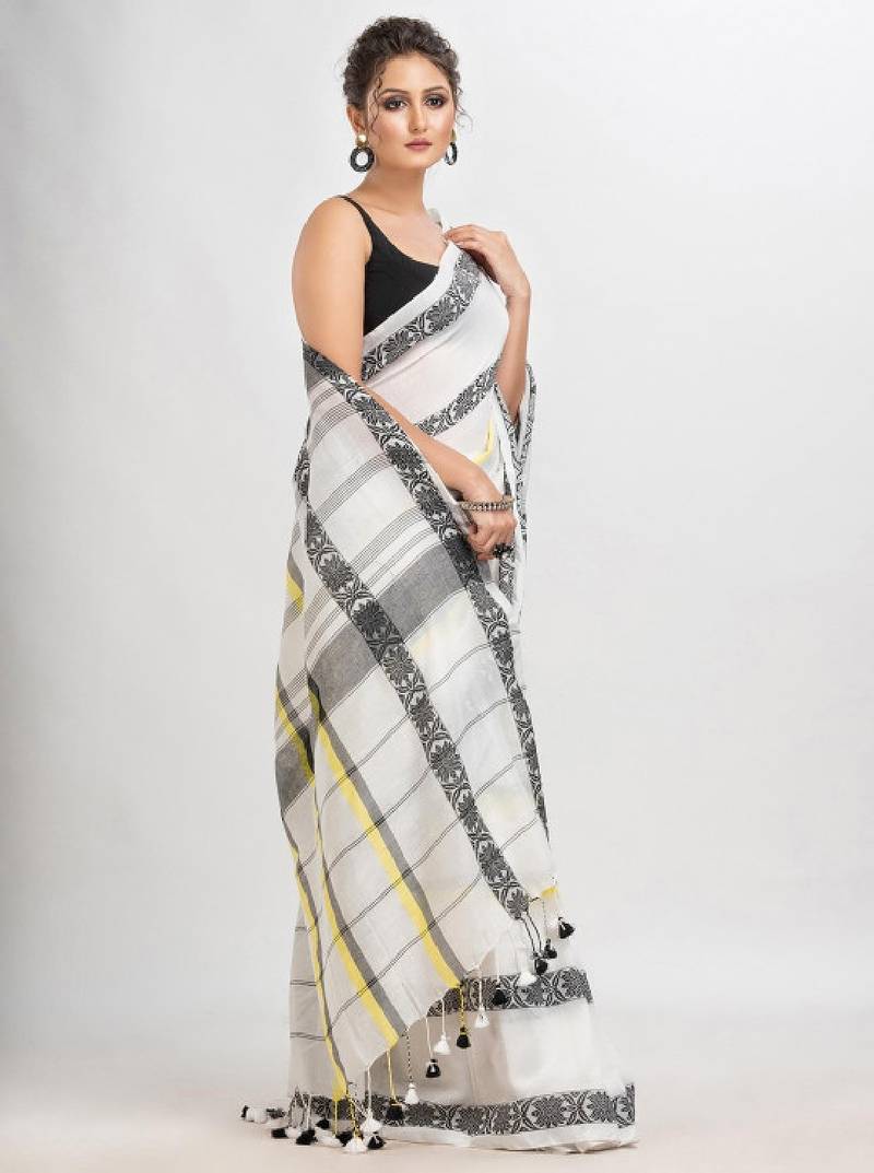 Checked woven design pure cotton saree