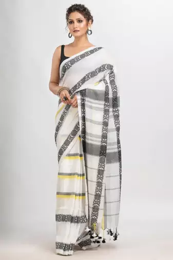 Checked woven design pure cotton saree
