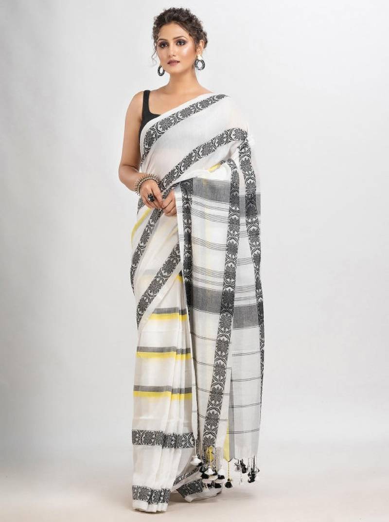 Checked woven design pure cotton saree