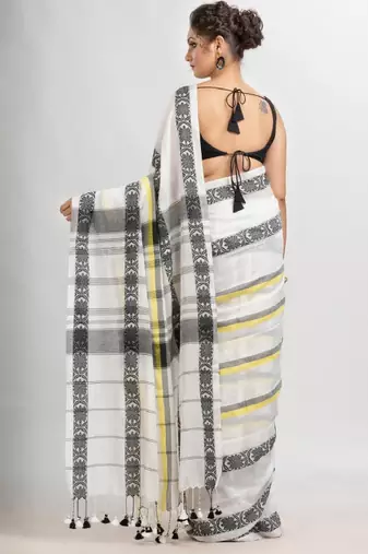 Checked woven design pure cotton saree