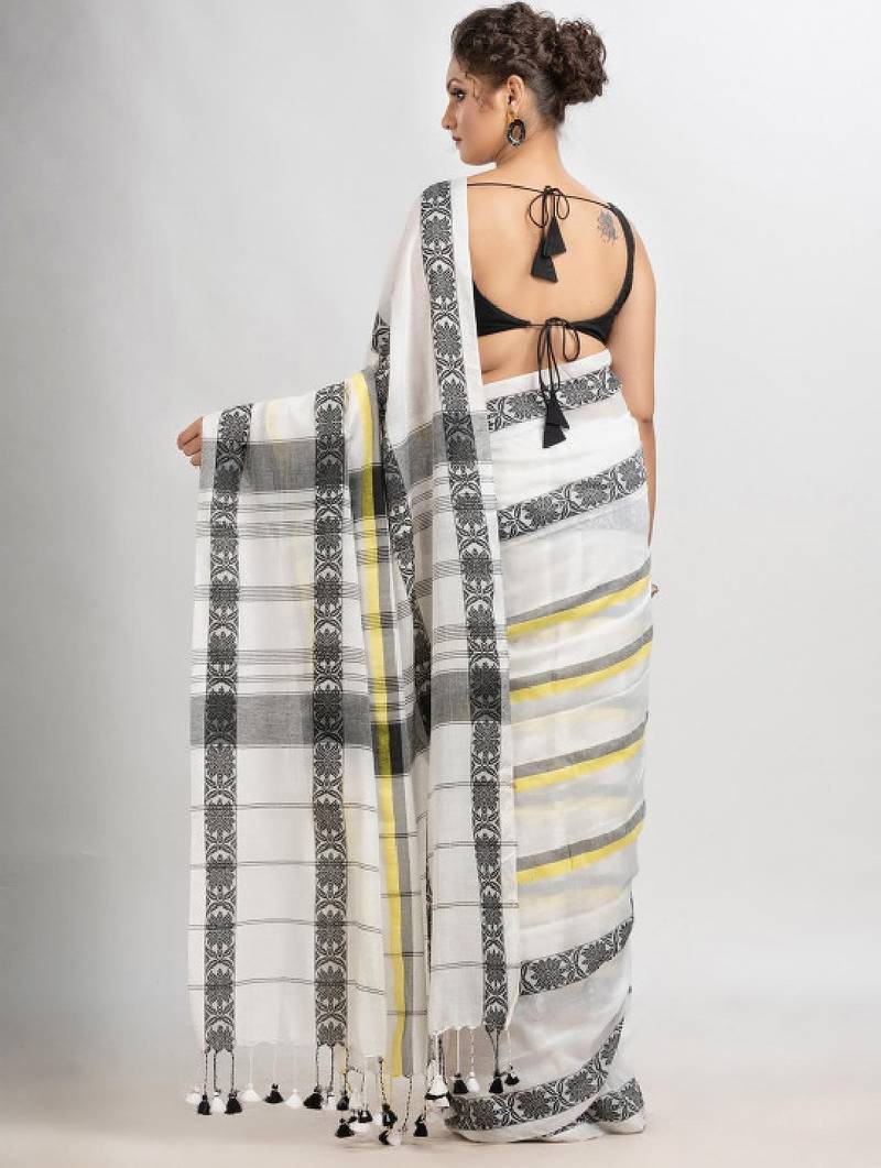 Checked woven design pure cotton saree