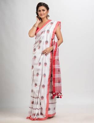 Ethnic motifs woven design pure cotton saree 1