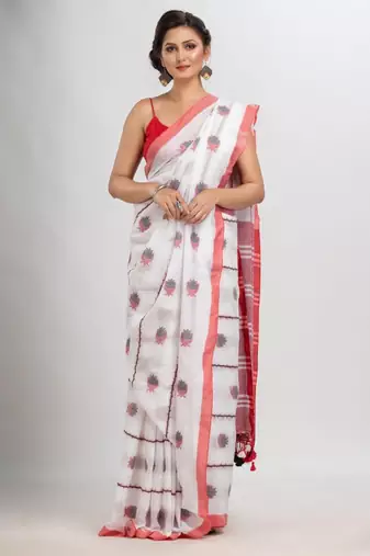 Ethnic motifs woven design pure cotton saree