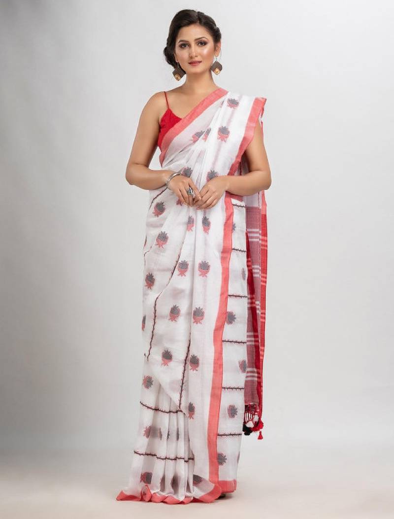 Ethnic motifs woven design pure cotton saree