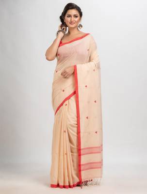 Geometric woven design pure cotton jamdani saree 1