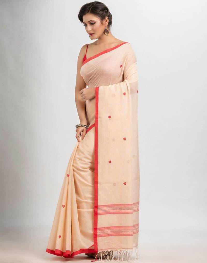 Geometric woven design pure cotton jamdani saree