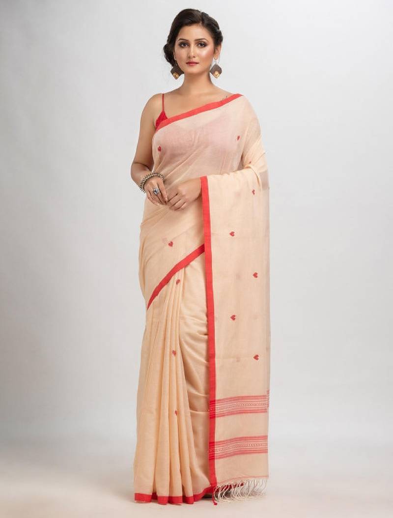 Geometric woven design pure cotton jamdani saree