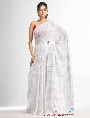 Striped pure cotton jamdani saree 1