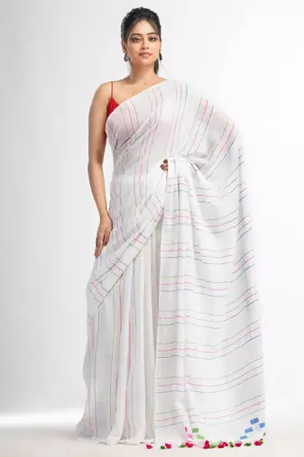 Striped pure cotton jamdani saree