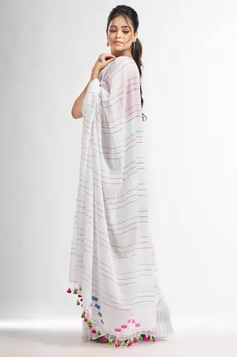 Striped pure cotton jamdani saree