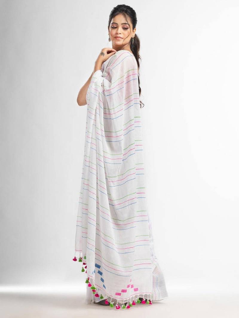 Striped pure cotton jamdani saree