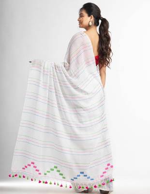 Striped pure cotton jamdani saree 3