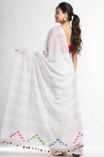Striped pure cotton jamdani saree