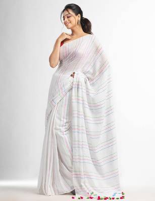 Striped pure cotton jamdani saree 4