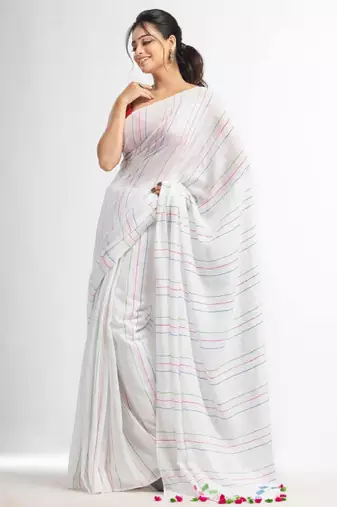Striped pure cotton jamdani saree