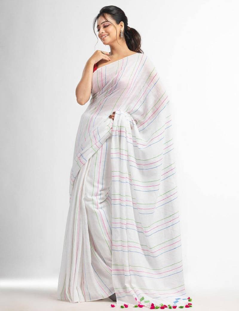Striped pure cotton jamdani saree