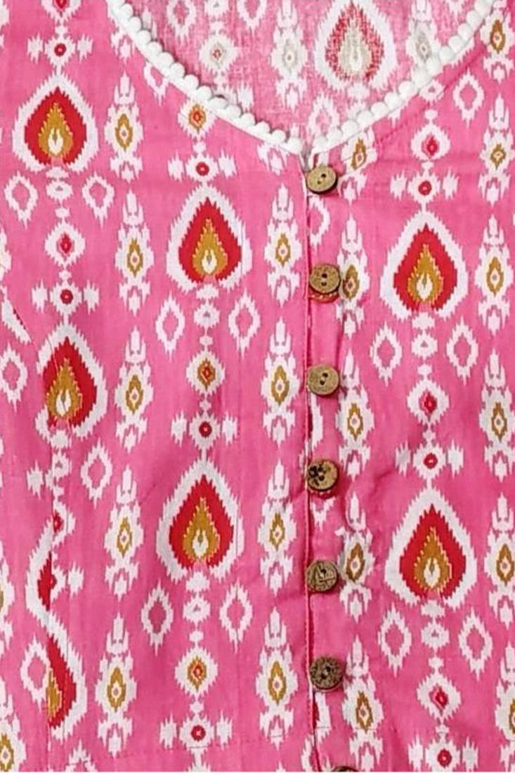 Pink cotton sanganeri printed non padded blouse