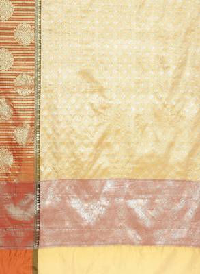 Beige & green ethnic motifs zari silk kanjeevaram saree 3