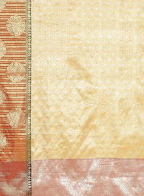 Beige & green ethnic motifs zari silk kanjeevaram saree 4