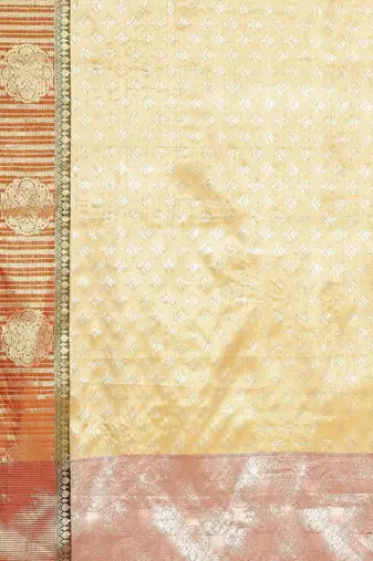 beige and green zari design silk blend kanjeevaram saree