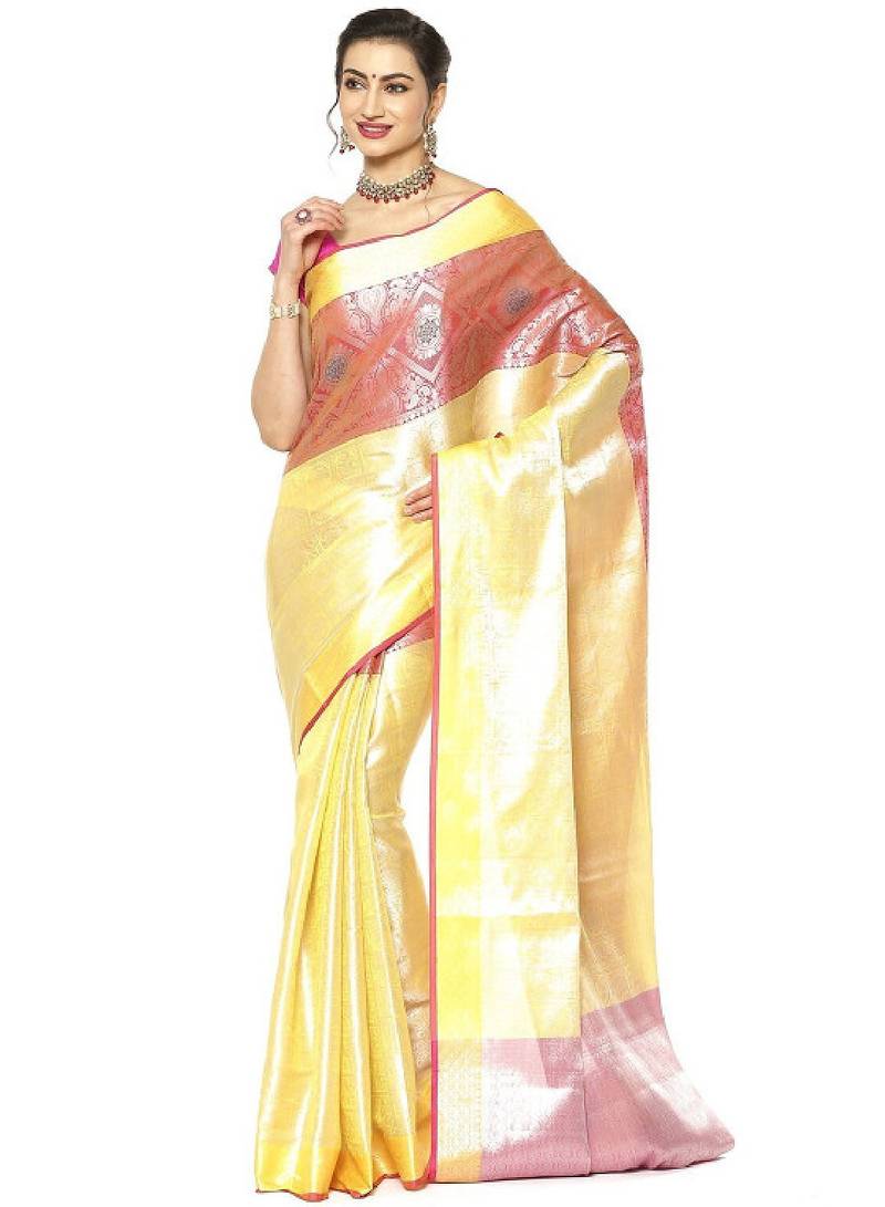 Ethnic motifs woven design zari kanjeevaram saree