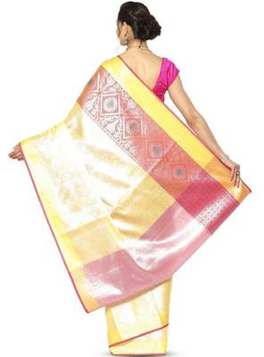 Ethnic motifs woven design zari kanjeevaram saree 2