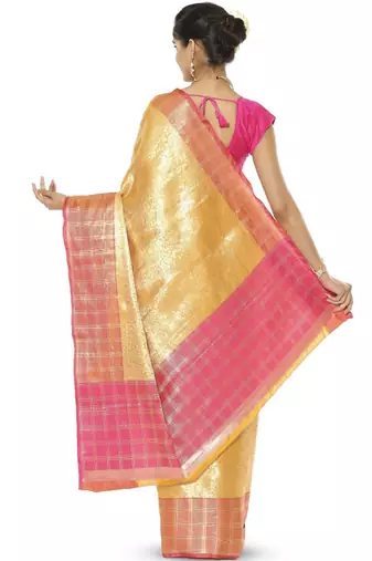 gold floral zari silk blend kanjeevaram saree