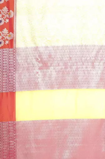 gold silk blend kanjeevaram saree with floral zari design