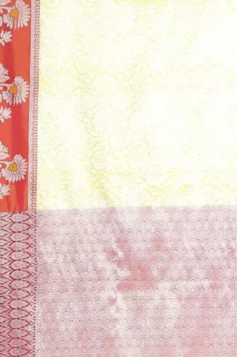 gold silk blend kanjeevaram saree with floral zari design