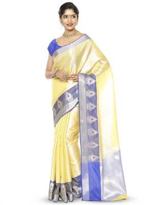Ethnic motifs woven design zari kanjeevaram saree 1