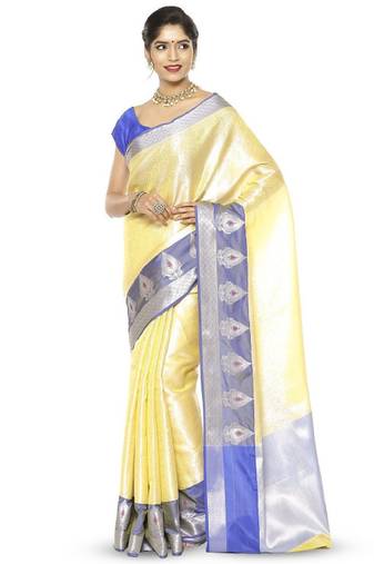 gold zari woven silk blend kanjeevaram saree