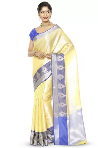 gold zari woven silk blend kanjeevaram saree