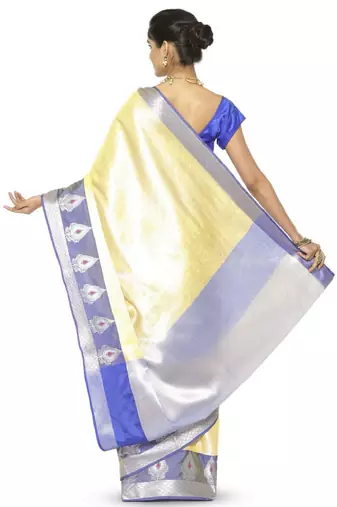 gold zari woven silk blend kanjeevaram saree