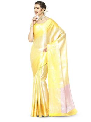 Ethnic motifs woven design zari kanjeevaram saree 1