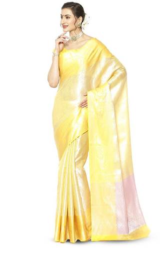 gold zari design silk blend kanjeevaram saree with ethnic motifs woven