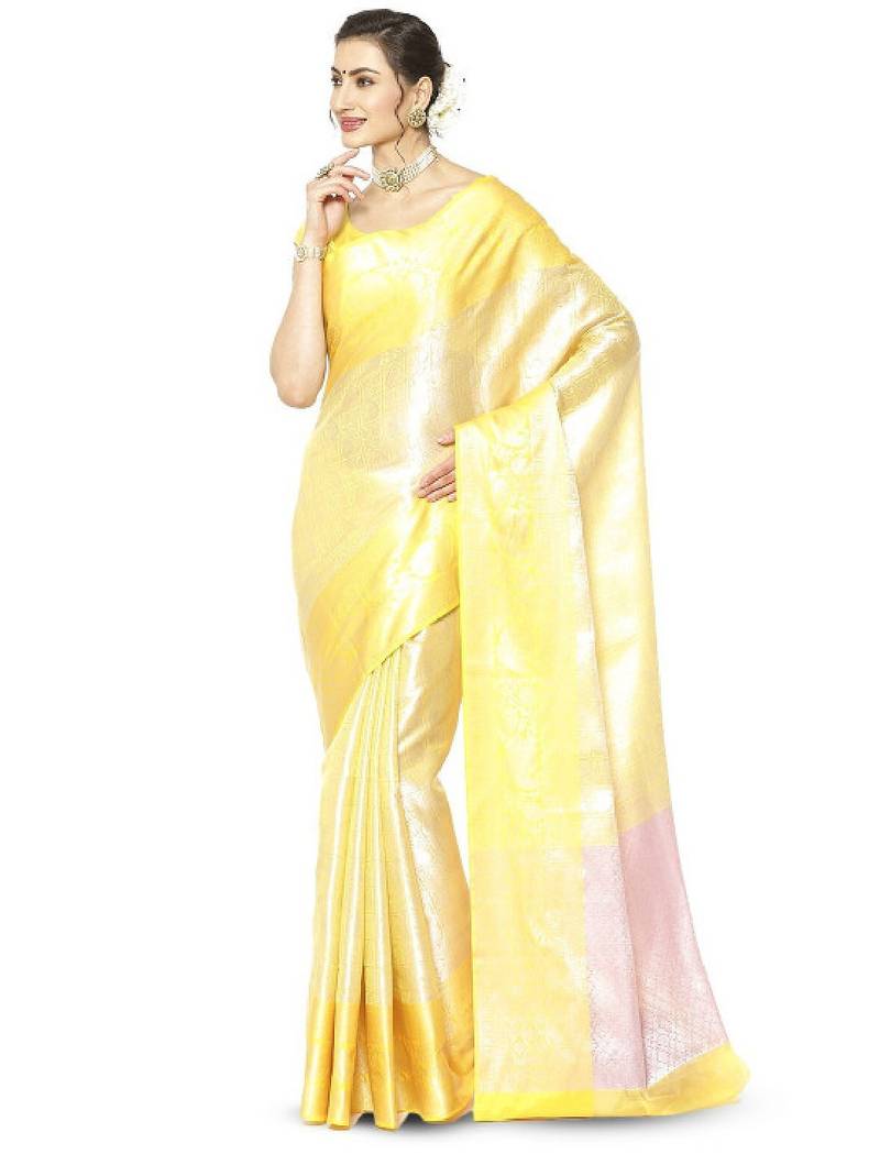 Ethnic motifs woven design zari kanjeevaram saree